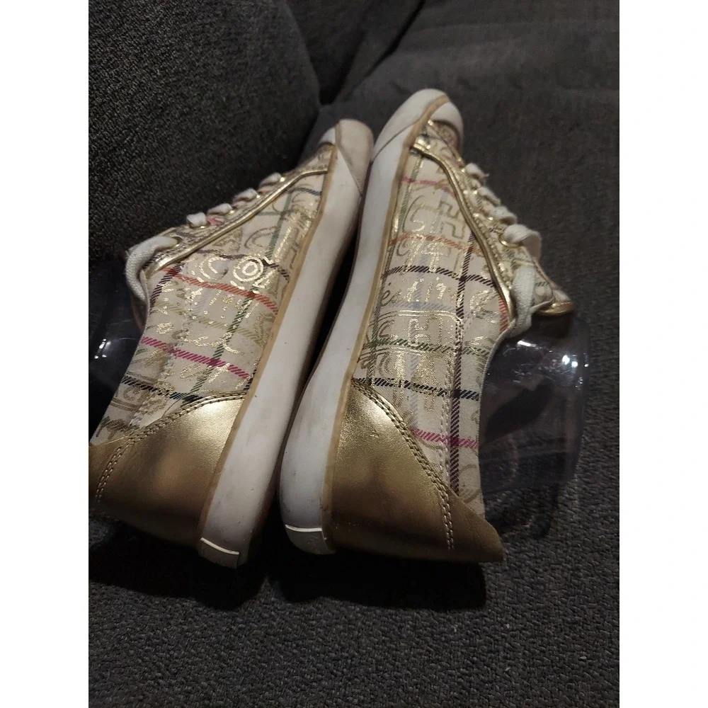 Coach Women's Size 8.5B Barrett Cream Gold Plaid Lace-Up Low Top Sneakers‎ Y2k
